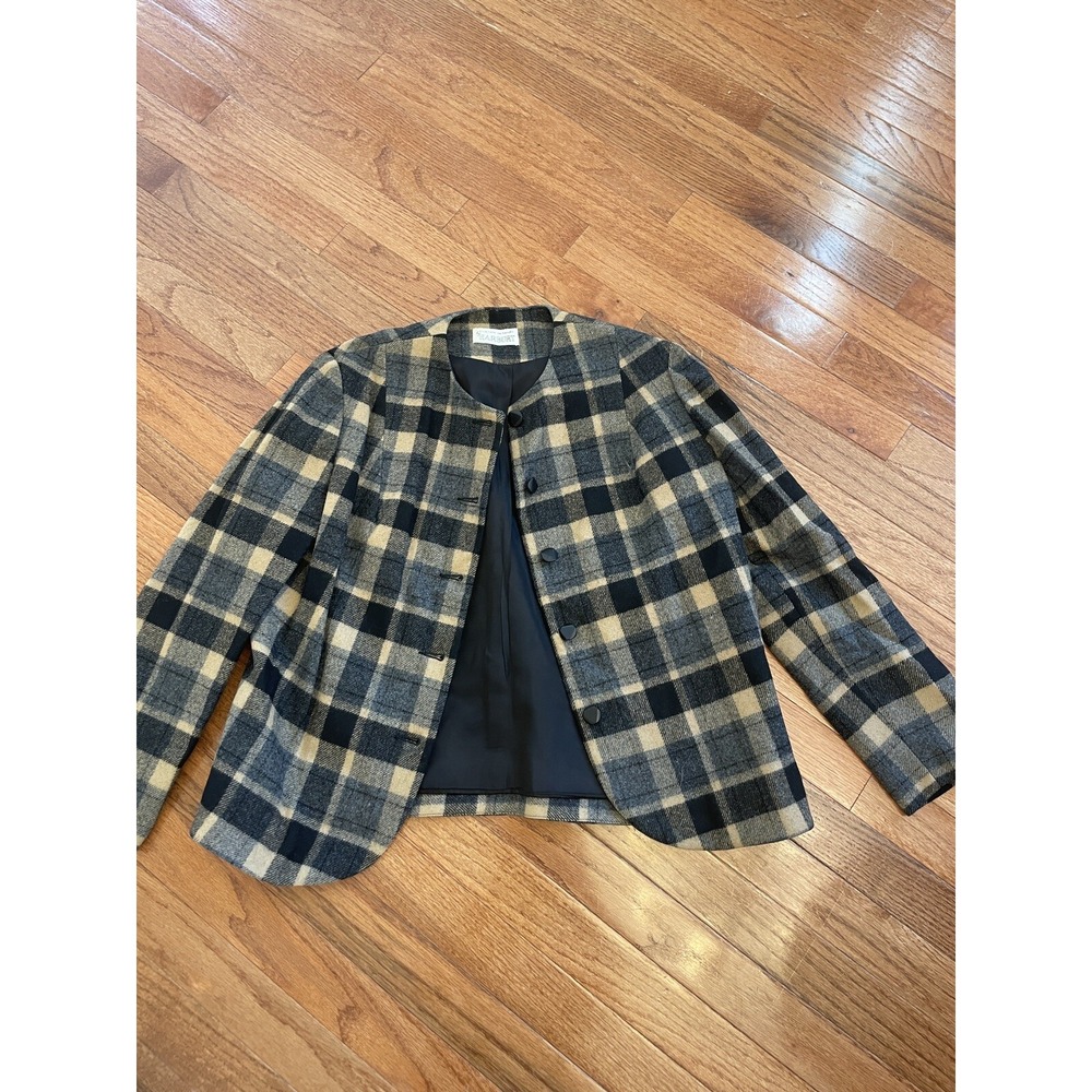 Vintage 1960s Wool Plaid Jacket Tan And Black Harburt Brand Clueless Western